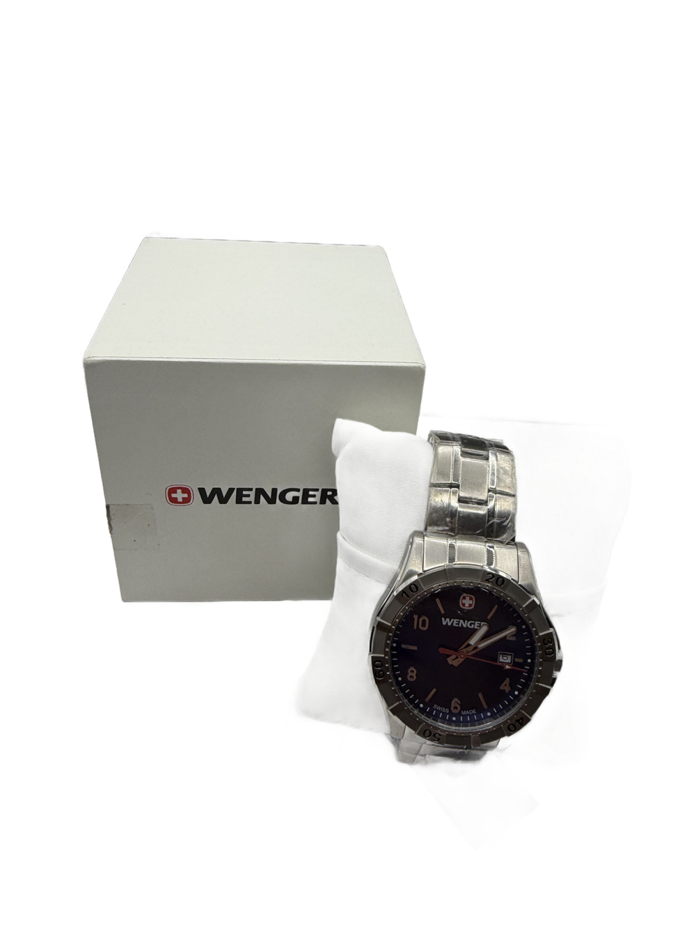 Wenger Men's Swiss Made Quartz Blue Dial Stainless Steel Bracelet Watch New in